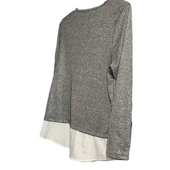 CALVIN KLEIN LONG SLEEVE ROUND NECK BLOUSE, WOMENS, L, SILVER TOP, WHITE BOTTOM - Picture 7 of 8